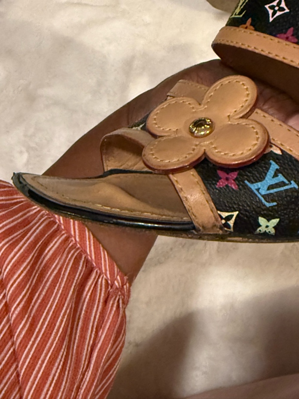 Louis Vuitton Black Multicolor Monogram Flower Mules Size 39 Vintage Authentic - Picture 7 of 10